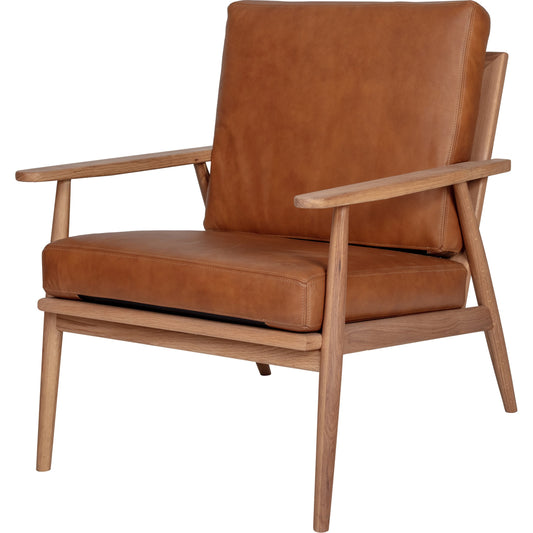 Harper Lounge Chair by Moe's Home Collection in camel, white oil. Made from top grain leather, solid oak wood in a modern style.