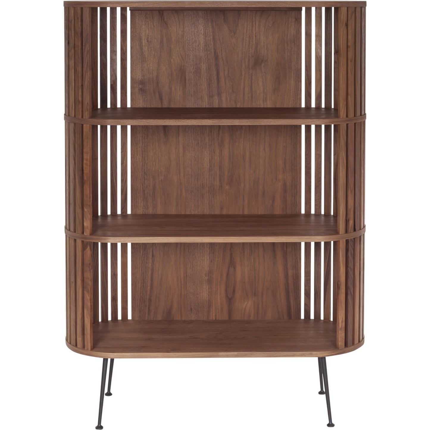 000 SR-866754 | Primary Silo | Henrich Bookshelf by Moe's Home Collection in oil. Made from solid wanut, walnut veneer shelves, steel legs in a modern style.