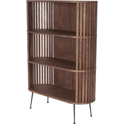 Henrich Bookshelf by Moe's Home Collection in oil. Made from solid wanut, walnut veneer shelves, steel legs in a modern style.