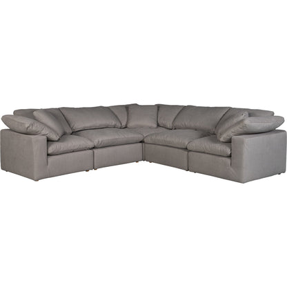 Terra Condo Classic L Modular Sectional by Moe's Home Collection in light gray. Made from fabric: 98% polyester, 2% nylon, plywood frame, 50% feather, fibre blend channeled in a modern style.