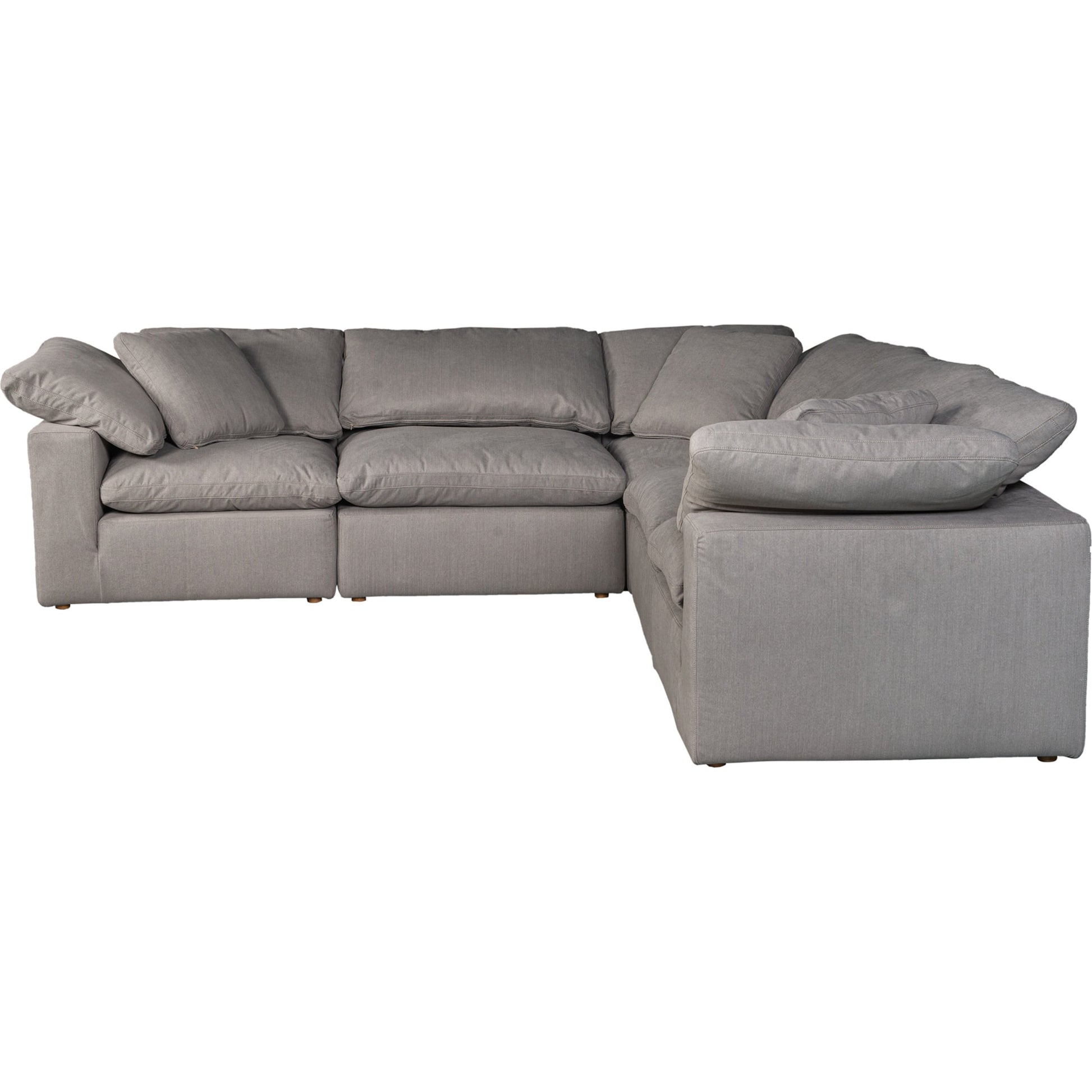 Terra Condo Classic L Modular Sectional by Moe's Home Collection in light gray. Made from fabric: 98% polyester, 2% nylon, plywood frame, 50% feather, fibre blend channeled in a modern style.