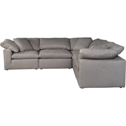 Terra Condo Classic L Modular Sectional by Moe's Home Collection in light gray. Made from fabric: 98% polyester, 2% nylon, plywood frame, 50% feather, fibre blend channeled in a modern style.
