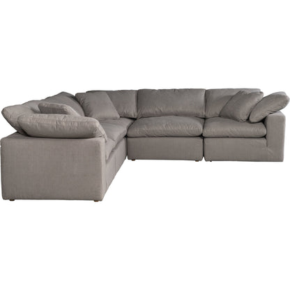 Terra Condo Classic L Modular Sectional by Moe's Home Collection in light gray. Made from fabric: 98% polyester, 2% nylon, plywood frame, 50% feather, fibre blend channeled in a modern style.