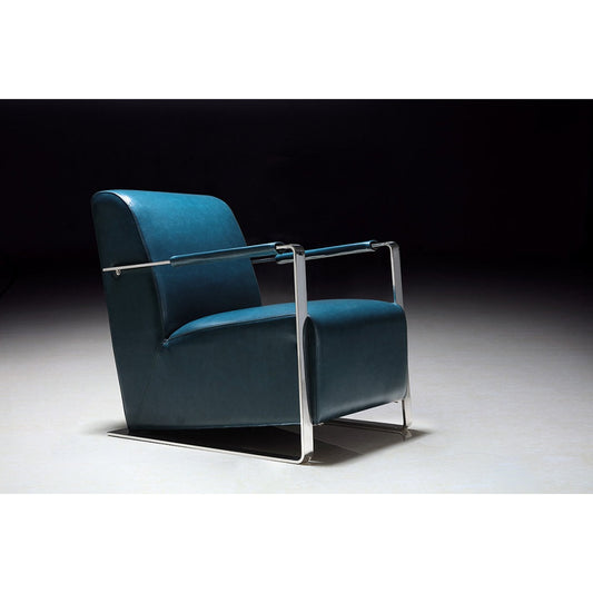 Luxe Armchair by Pasargad Home in teal. Made from faux leather in a modern style.