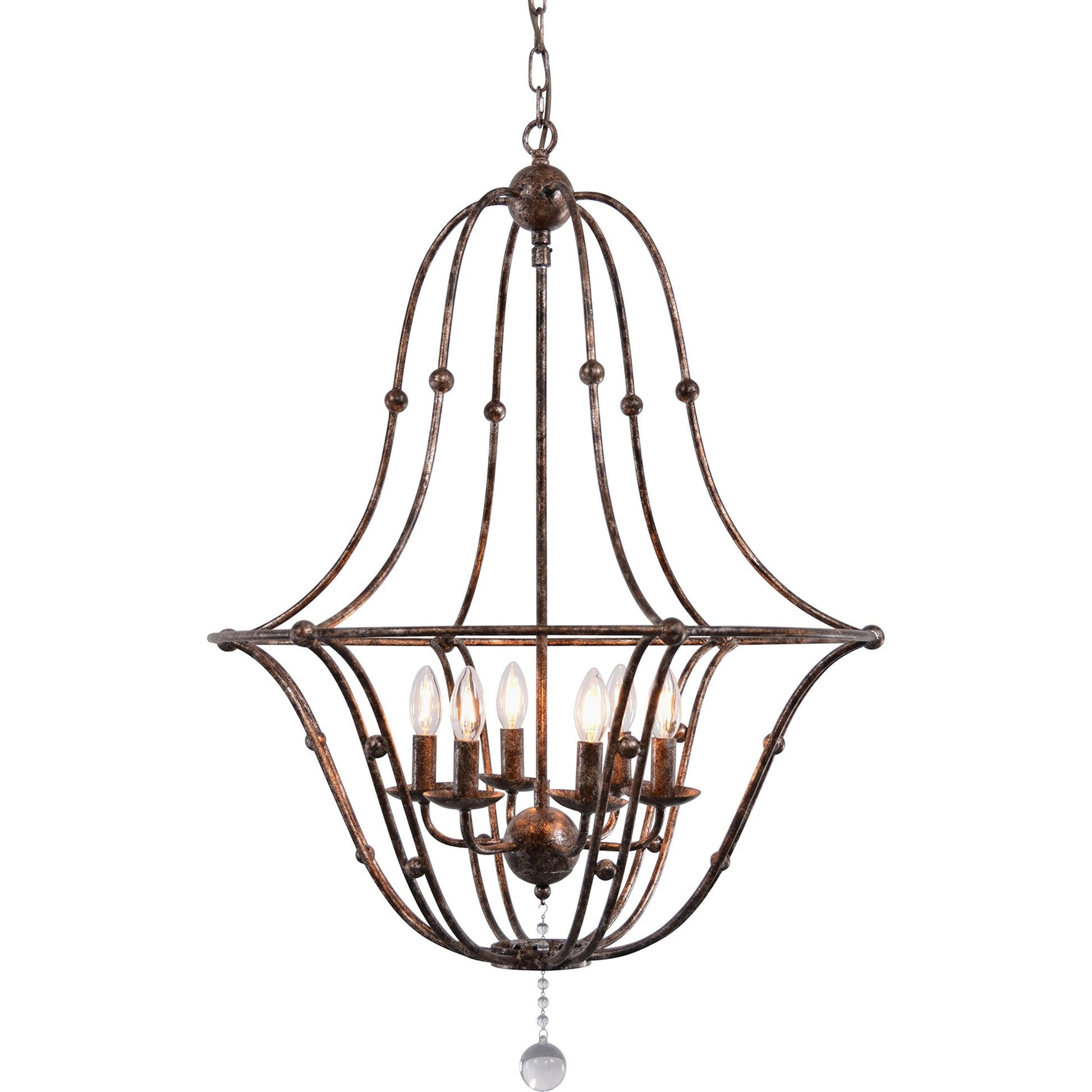 Rustic Metal Chandelier by Zentique in distressed bronze and iron, glass. Made from iron, glass in a cottage & farmhouse style.