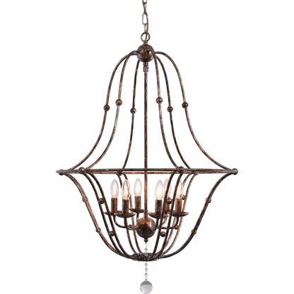 Rustic Metal Chandelier by Zentique in distressed bronze and iron, glass. Made from iron, glass in a cottage & farmhouse style.