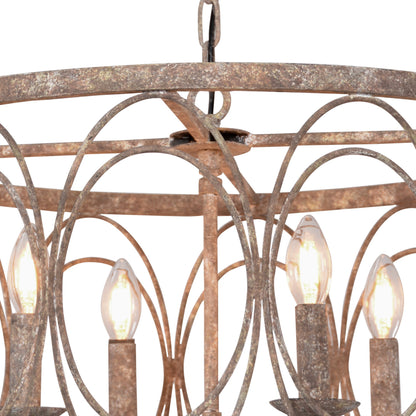 Rustic Metal Drum Chandelier by Zentique in distressed antique bronze and iron. Made from iron in a cottage & farmhouse style.