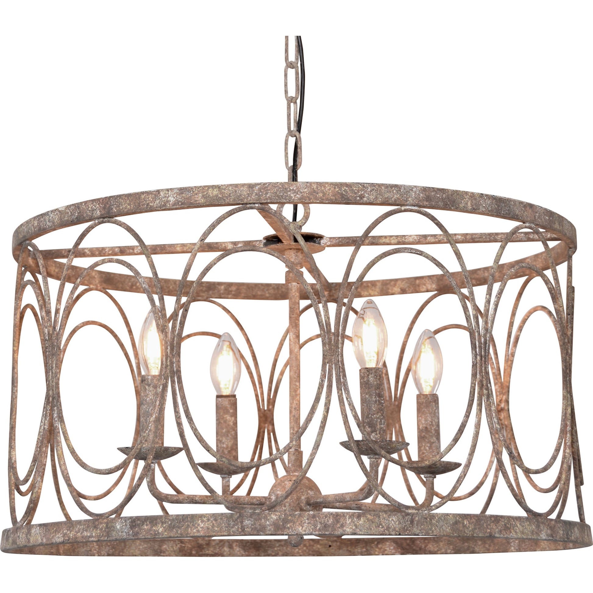 Rustic Metal Drum Chandelier by Zentique in distressed antique bronze and iron. Made from iron in a cottage & farmhouse style.