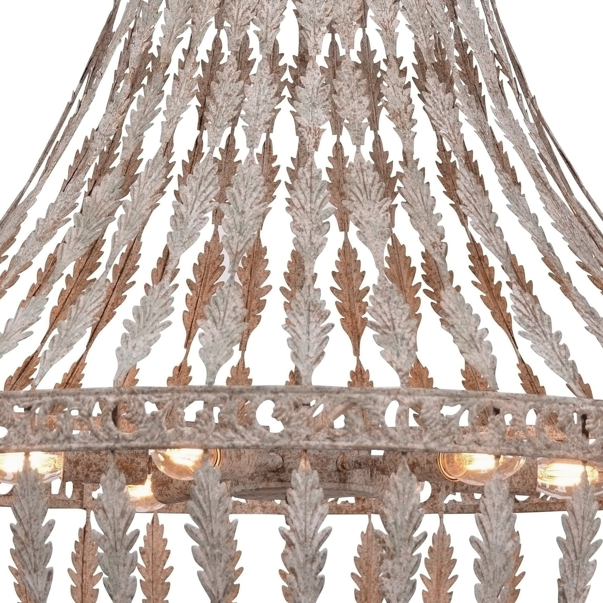 Rustic Empire Chandelier by Zentique in distressed metal and iron. Made from iron in a cottage & farmhouse style.