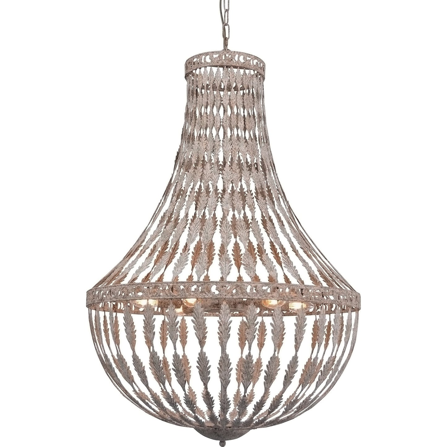 002 S-338267 | Primary Silo | Rustic Empire Chandelier by Zentique in distressed metal and iron. Made from iron in a cottage & farmhouse style.