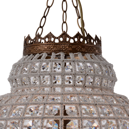 Crown Pendant Chandelier by Zentique in distressed bronze and iron, crystal. Made from iron, crystal in a traditional style.