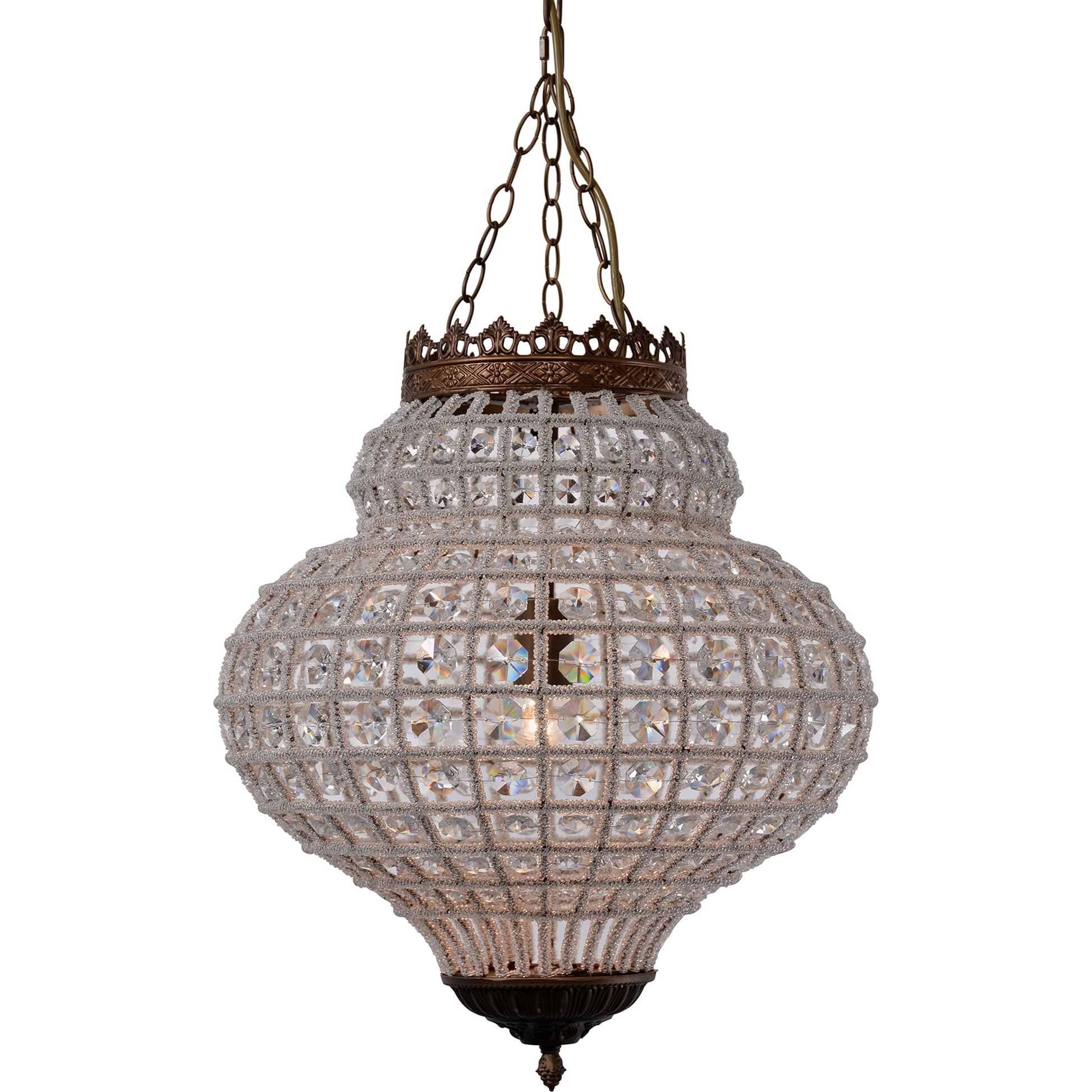 Crown Pendant Chandelier by Zentique in distressed bronze and iron, crystal. Made from iron, crystal in a traditional style.