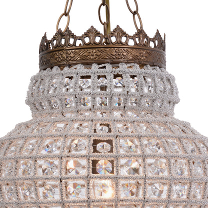 Crown Pendant Chandelier by Zentique in distressed bronze and iron, crystal. Made from iron, crystal in a traditional style.