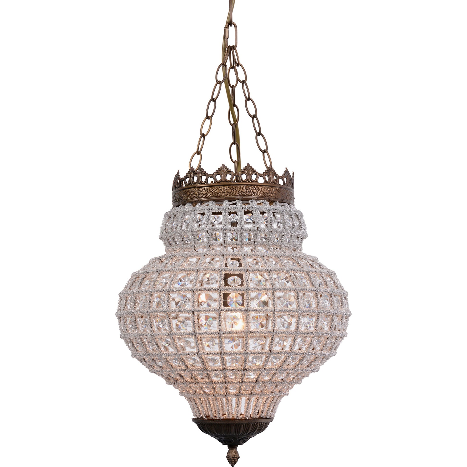 Crown Pendant Chandelier by Zentique in distressed bronze and iron, crystal. Made from iron, crystal in a traditional style.