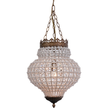 Crown Pendant Chandelier by Zentique in distressed bronze and iron, crystal. Made from iron, crystal in a traditional style.