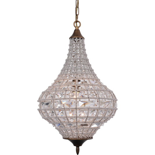 Teardrop Pendant Chandelier by Zentique in distressed bronze and iron, crystal. Made from iron, crystal in a traditional style.