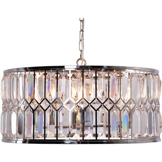 Crystal Drum Chandelier by Zentique in silver and crystal, stainless steel. Made from stainless steel, crystal in a traditional style.