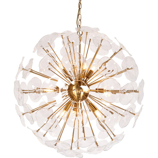 Petal Burst Pendant Light by Zentique in gold, clear glass and iron, glass. Made from iron, glass in a transitional style.