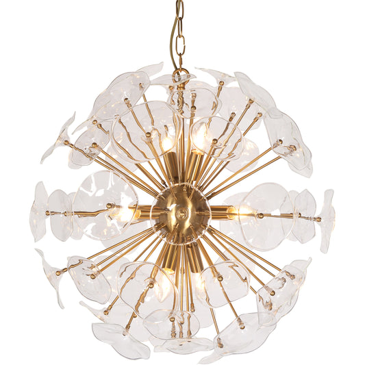 Petal Burst Pendant Light by Zentique in gold, clear glass and iron, glass. Made from iron, glass in a transitional style.