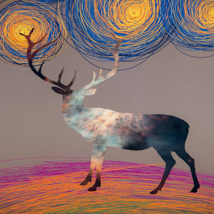 Abstract Deer Art Print I by Zentique in multi-colored, black frame and iron, paper, glass. Made from iron, paper, glass in a modern style.