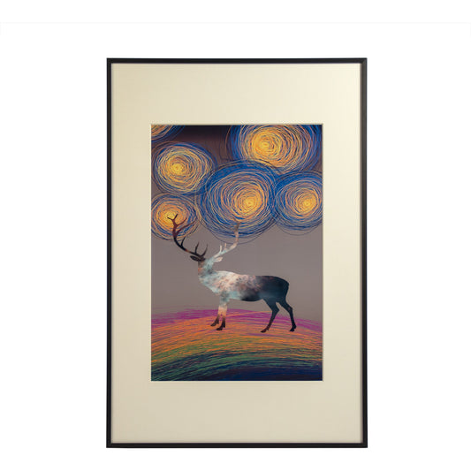 Abstract Deer Art Print I by Zentique in multi-colored, black frame and iron, paper, glass. Made from iron, paper, glass in a modern style.