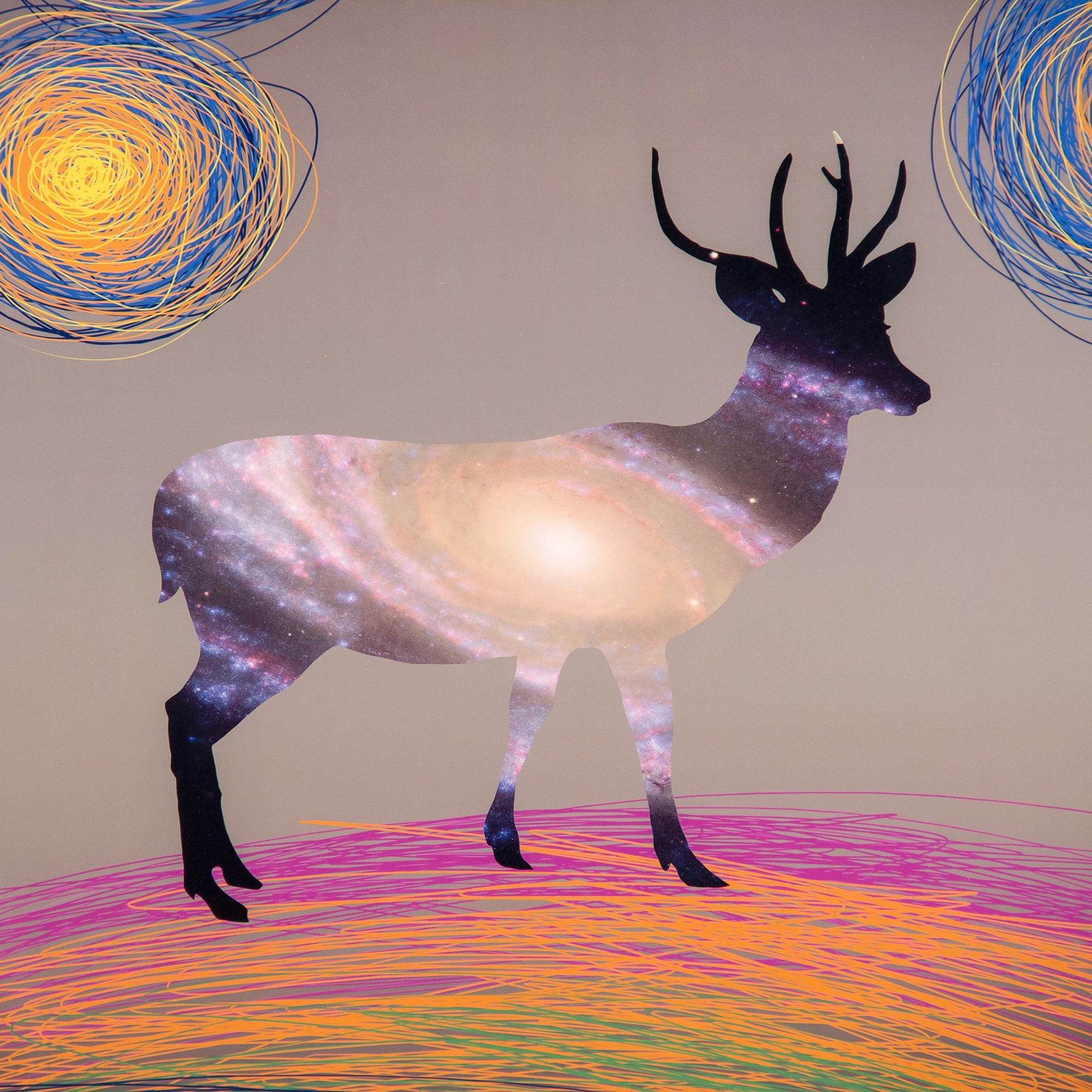 Abstract Deer Art Print II by Zentique in multi-colored, black frame and iron, paper, glass. Made from iron, paper, glass in a modern style.