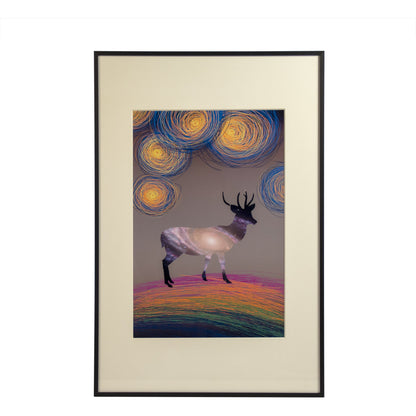 Abstract Deer Art Print II by Zentique in multi-colored, black frame and iron, paper, glass. Made from iron, paper, glass in a modern style.