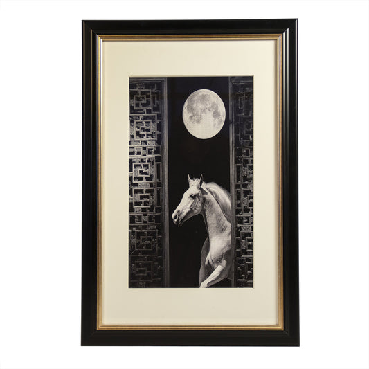 Horse and Moon Art Print II by Zentique in black and iron, paper, glass. Made from iron, paper, glass in a modern style.