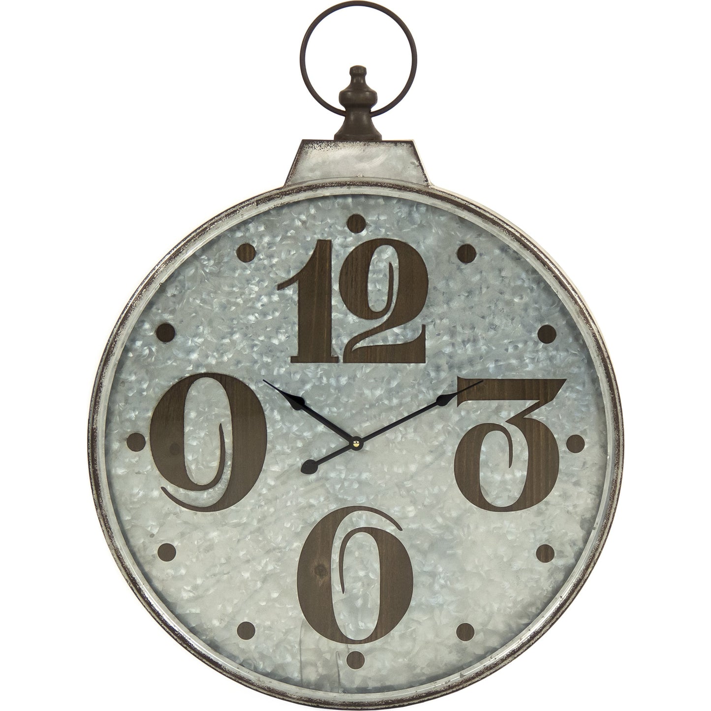 001 SR-900397 | Primary Silo | Retro Metal Wall Clock by Zentique in distressed silver, black and metal, glass, mdf. Made from metal, glass, mdf in a modern style.