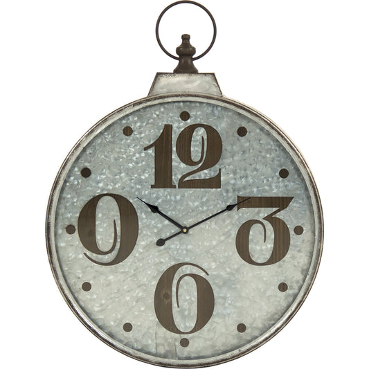 Retro Metal Wall Clock by Zentique in distressed silver, black and metal, glass, mdf. Made from metal, glass, mdf in a modern style.