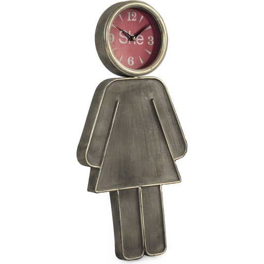 Girl Wall Clock by Zentique in distressed metal, pink and metal, glass, mdf. Made from metal, glass, mdf in a modern style.