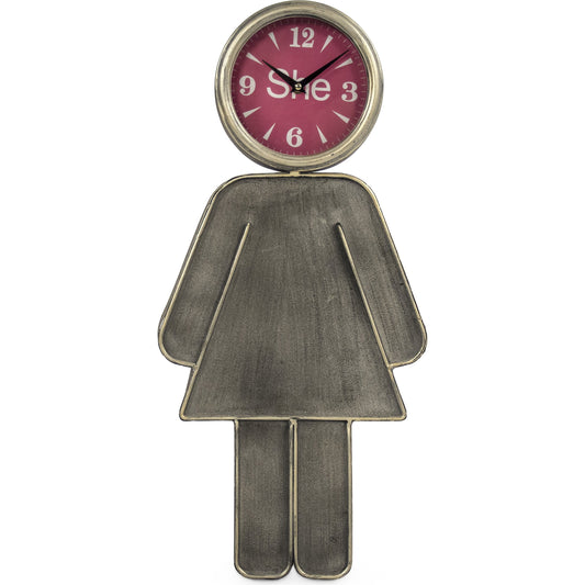 Girl Wall Clock by Zentique in distressed metal, pink and metal, glass, mdf. Made from metal, glass, mdf in a modern style.