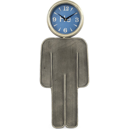 Boy Wall Clock by Zentique in distressed metal, blue, white and metal, glass, mdf. Made from metal, glass, mdf in a modern style.