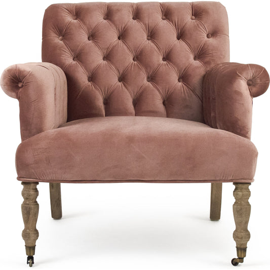 Lorraine Tufted Arm Chair by Zentique in limed gray oak. Made from limed grey oak in a traditional style.