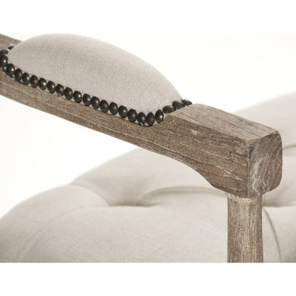 Nicolas Tufted Bench by Zentique in limed gray oak. Made from limed grey oak in a traditional style.