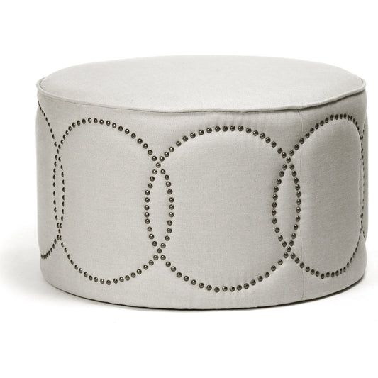 Daisi Ottoman by Zentique in natural linen and oak. Made from oak in a transitional style.
