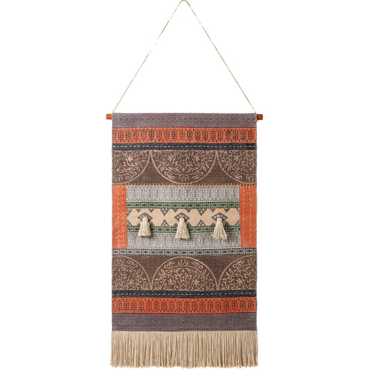 Zendaya Wall Hanging - 30829 by Livabliss in pearl, eggplant, light wood. Made from main: 100% cotton, rod: 100% wood in a eclectic & global style.
