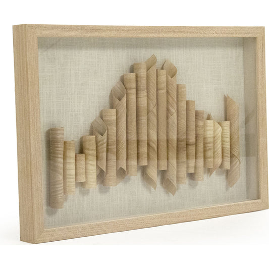Furled Wood Veneer Framed Art by Zentique in light brown wood vaneer in tan frame and pine wood, glass. Made from pine wood, glass in a coastal style.
