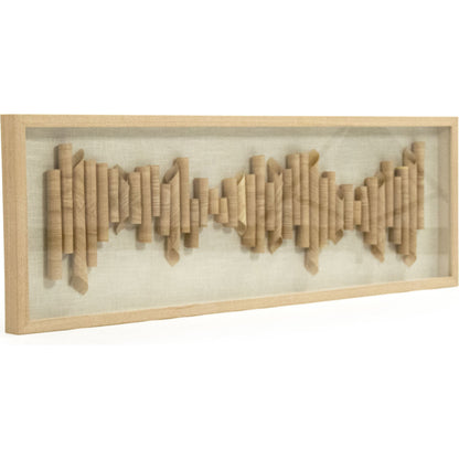 Furled Wood Veneer Wide Framed Art by Zentique in light brown wood vaneer in tan frame and pine wood, glass. Made from pine wood, glass in a modern style.