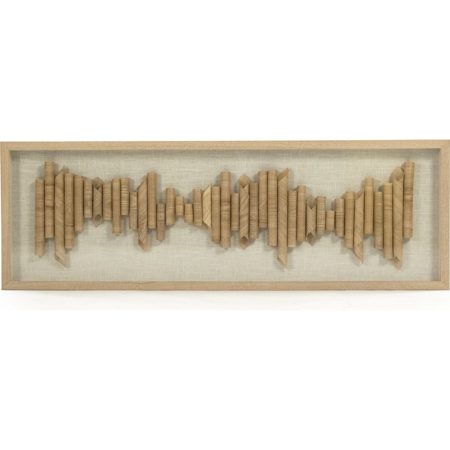 002 S-338605 | Additional Silo | Furled Wood Veneer Wide Framed Art by Zentique in light brown wood vaneer in tan frame and pine wood, glass. Made from pine wood, glass in a modern style.