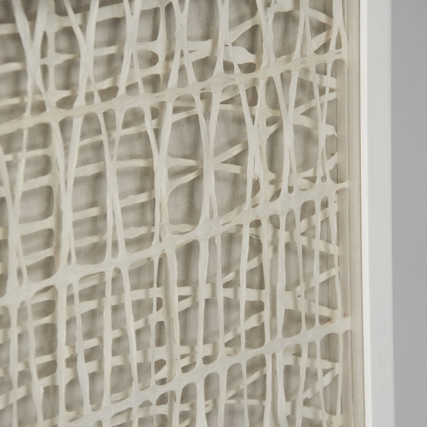 001 S-338607 | Closeup | Abstract Neutral Paper Framed Art by Zentique in off-white paper in white frame and fir wood, glass. Made from pine wood, glass in a modern style.