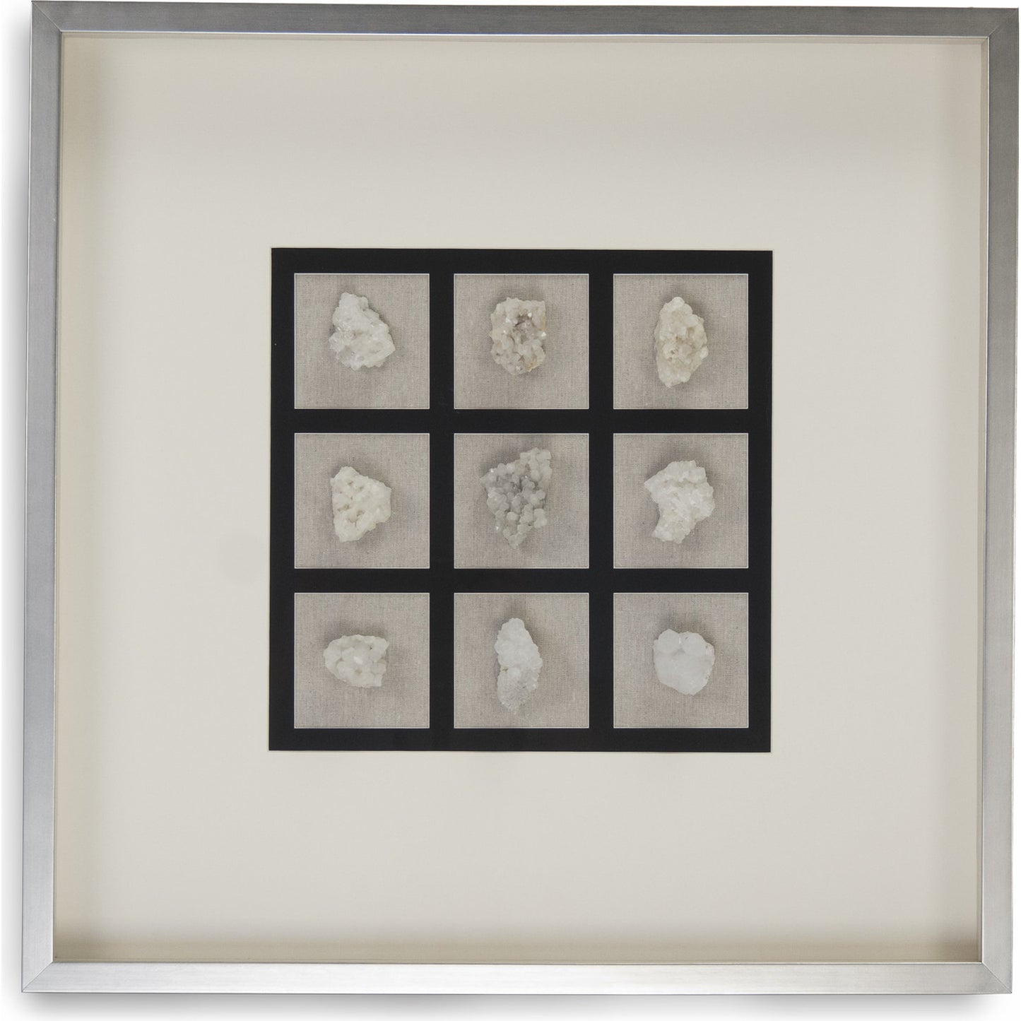 002 S-336395 | Additional Silo | Abstract Gemstone Art by Zentique in off-white gemstones in silver frame and fir wood, glass. Made from pine wood, glass in a modern style.