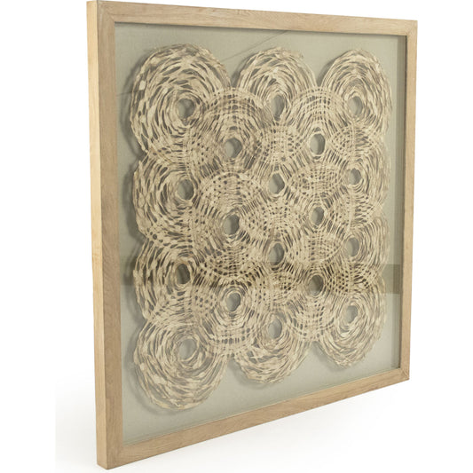 Abstract Overlapping Paper Framed Art by Zentique in white paper on tan background in tan frame and fir wood, glass. Made from mdf, glass in a modern style.
