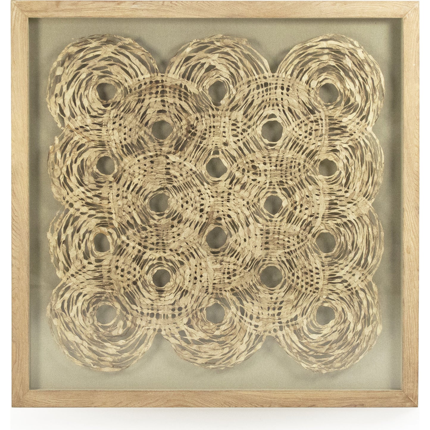 002 S-338614 | Additional Silo | Abstract Overlapping Paper Framed Art by Zentique in white paper on tan background in tan frame and fir wood, glass. Made from mdf, glass in a modern style.