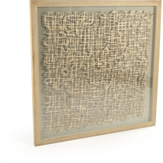 Wavy Grid Framed Art by Zentique in light brown paper on tan background in tan frame and fir wood, glass. Made from mdf, glass in a modern style.
