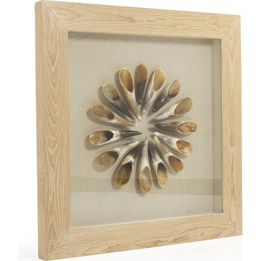 Abstract Paper Acrylic Framed Art by Zentique in ox horns on neutral background in tan frame and fir wood, glass, ox horn. Made from mdf, glass in a coastal style.