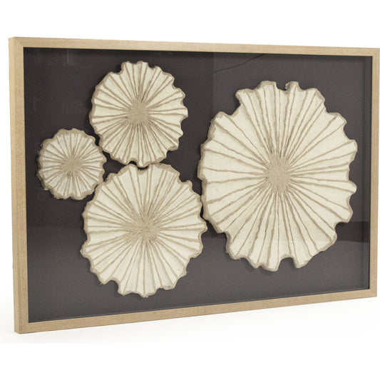 Abstract Circular Paper Framed Art by Zentique in paper on black background in tan frame. Made from pine wood, glass in a eclectic & global style.