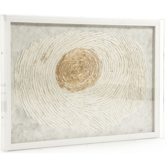 Abstract Large Fingerprint Framed Art by Zentique in paper on neutral background in white frame and fir wood, glass, paper. Made from pine wood, glass in a modern style.