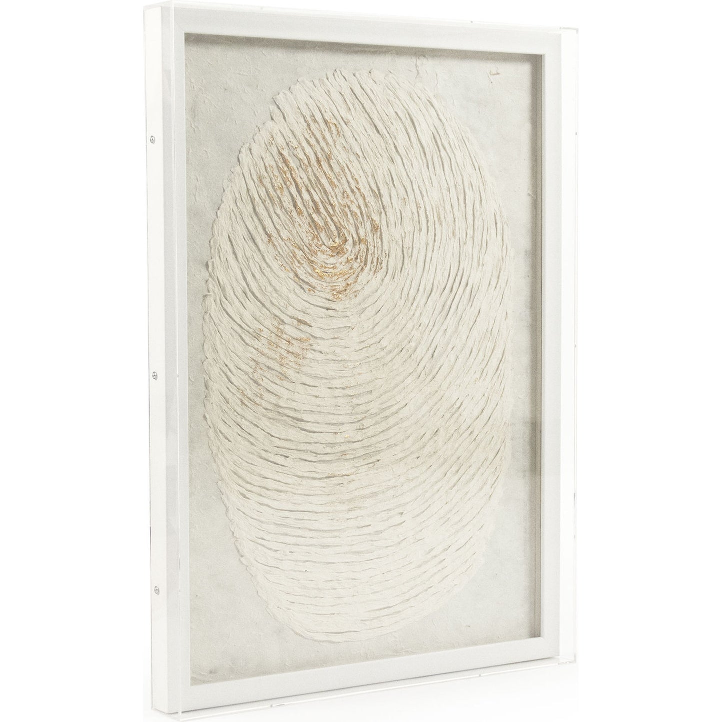 002 S-338629 | Additional Silo | Abstract Fingerprint Framed Art by Zentique in paper on neutral background in white frame and fir wood, glass, paper. Made from pine wood, glass in a modern style.