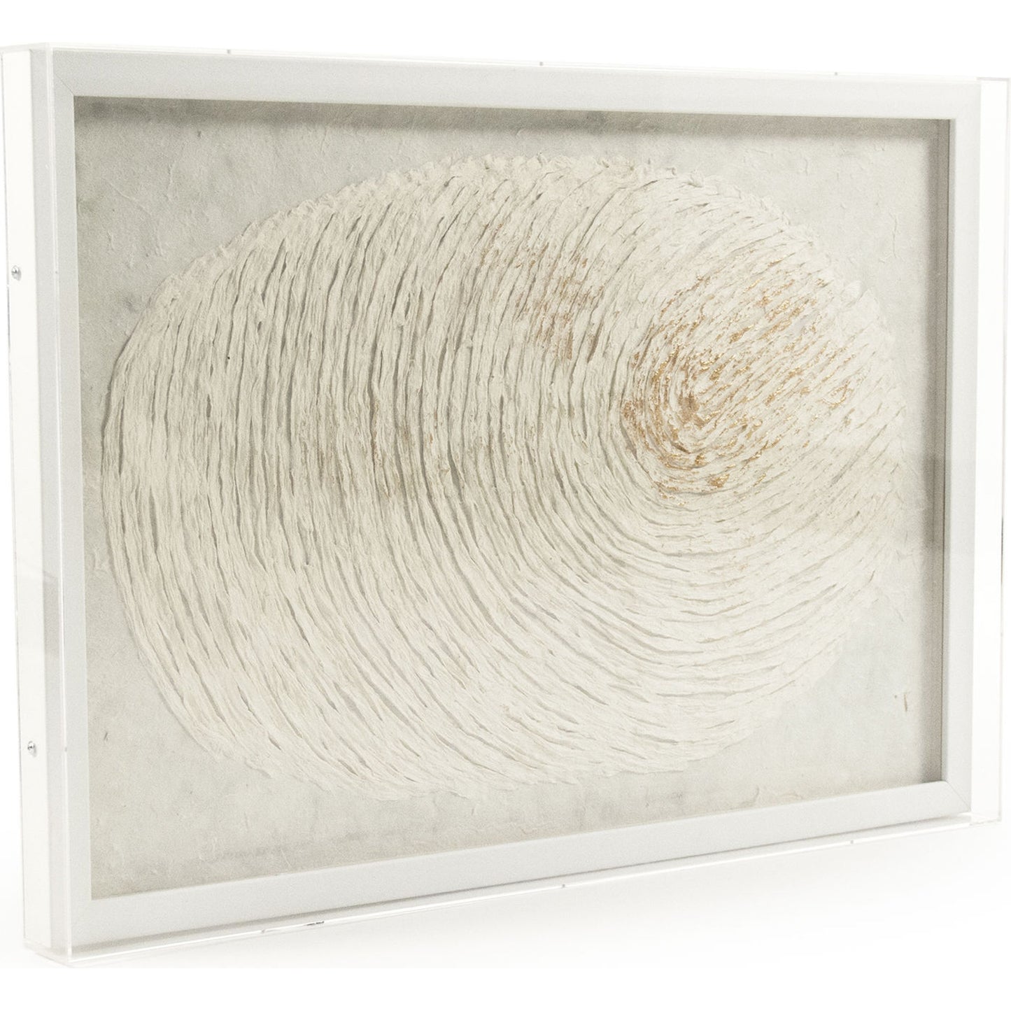 000 S-338629 | Primary Silo | Abstract Fingerprint Framed Art by Zentique in paper on neutral background in white frame and fir wood, glass, paper. Made from pine wood, glass in a modern style.